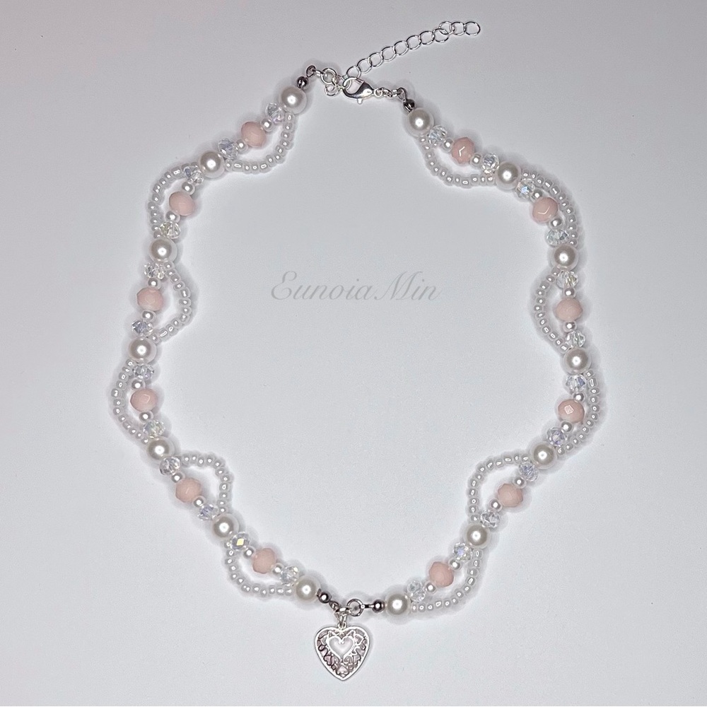 Intertwined Heart Necklace | Silver plated | Pearlescent | Handmade